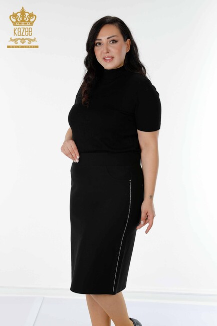 Women's Skirt With Slit Pocket Black - 4211 | KAZEE - Thumbnail