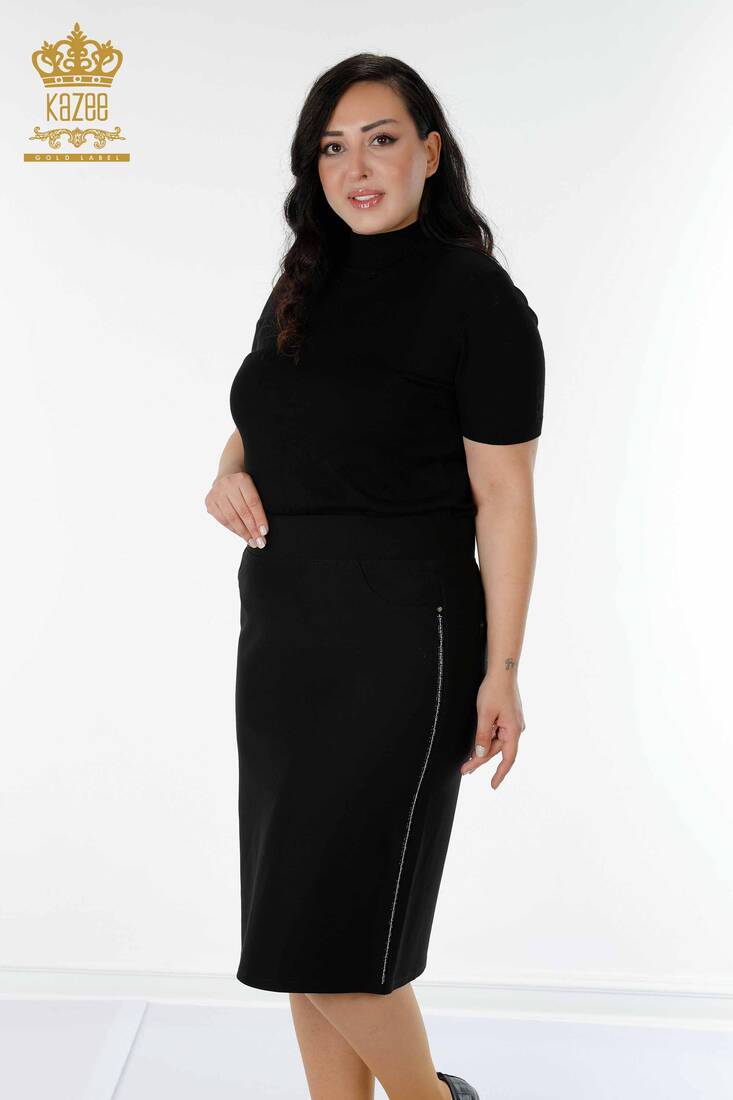 Women's Skirt With Slit Pocket Black - 4211 | KAZEE