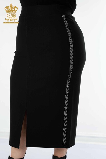 Women's Skirt Stripe Stone Embroidered Black - 4116 | KAZEE - Thumbnail