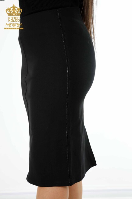 Women's Skirt Stripe Stone Embroidered Black - 4156 | KAZEE - Thumbnail