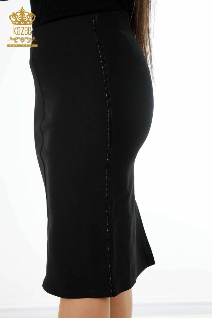 Women's Skirt Stripe Stone Embroidered Black - 4156 | KAZEE