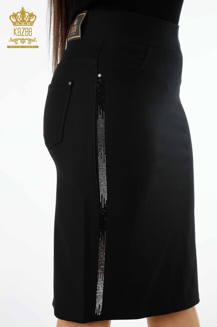 Women's Skirt Stripe Stone Embroidered Black - 4169 | KAZEE - Thumbnail