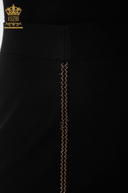 Women's Skirt Stripe Stone Embroidered Black - 4213 | KAZEE - Thumbnail