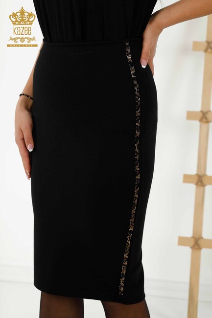 Women's Skirt Stripe Stone Embroidered Black - 4245 | KAZEE - Thumbnail