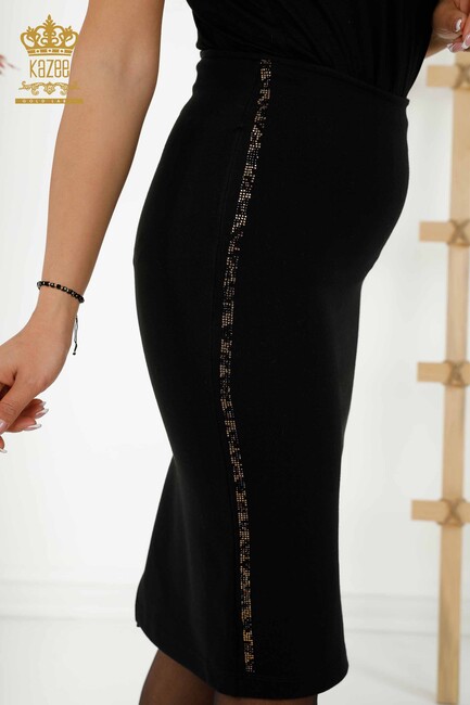 Women's Skirt Stripe Stone Embroidered Black - 4245 | KAZEE - Thumbnail