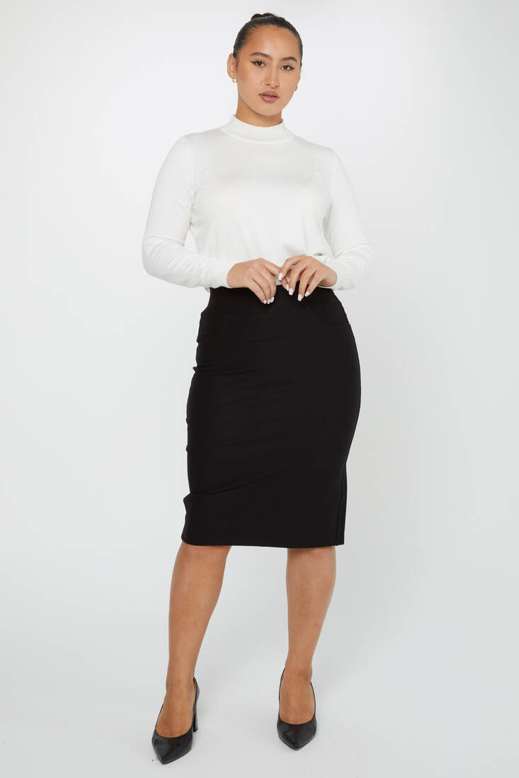 Women's Elastic Waist Skirt Kazee Text Detail Black - 4161 | KAZEE