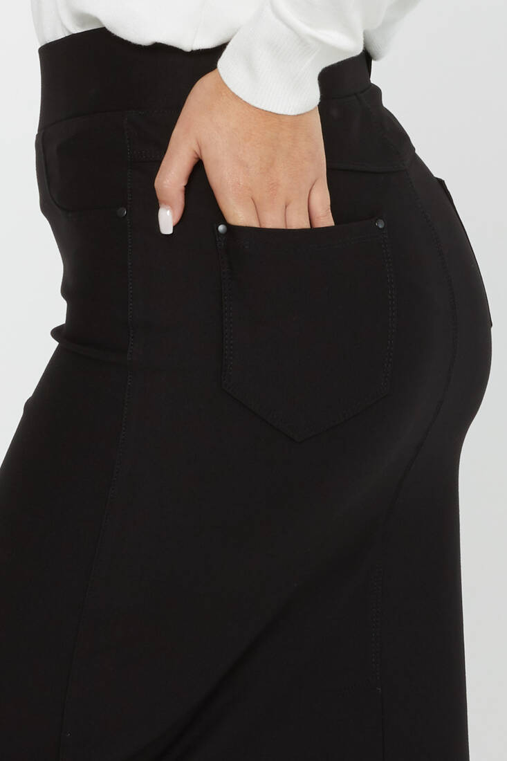 Women's Elastic Waist Skirt Kazee Text Detail Black - 4161 | KAZEE