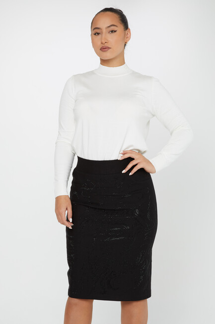 Women's Elastic Waist Skirt Mixed Stone Detail Black - 4271 | KAZEE - Thumbnail