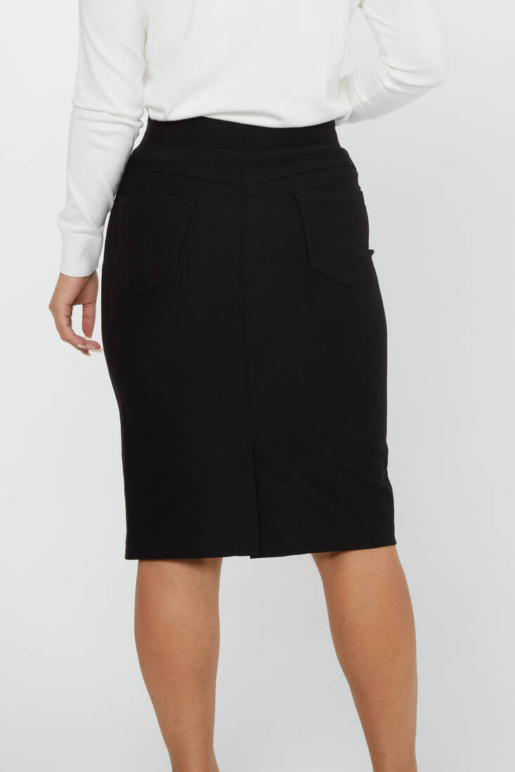 Women's Elastic Waist Skirt Mixed Stone Detail Black - 4271 | KAZEE