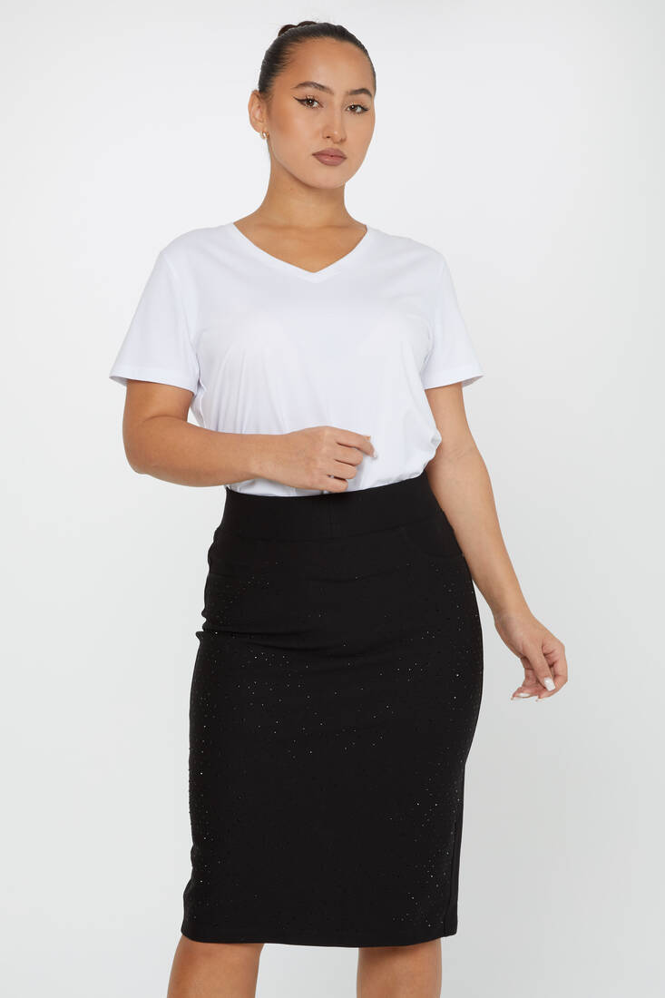 Women's Elastic Waist Skirt Stoned Black - 4162 | KAZEE