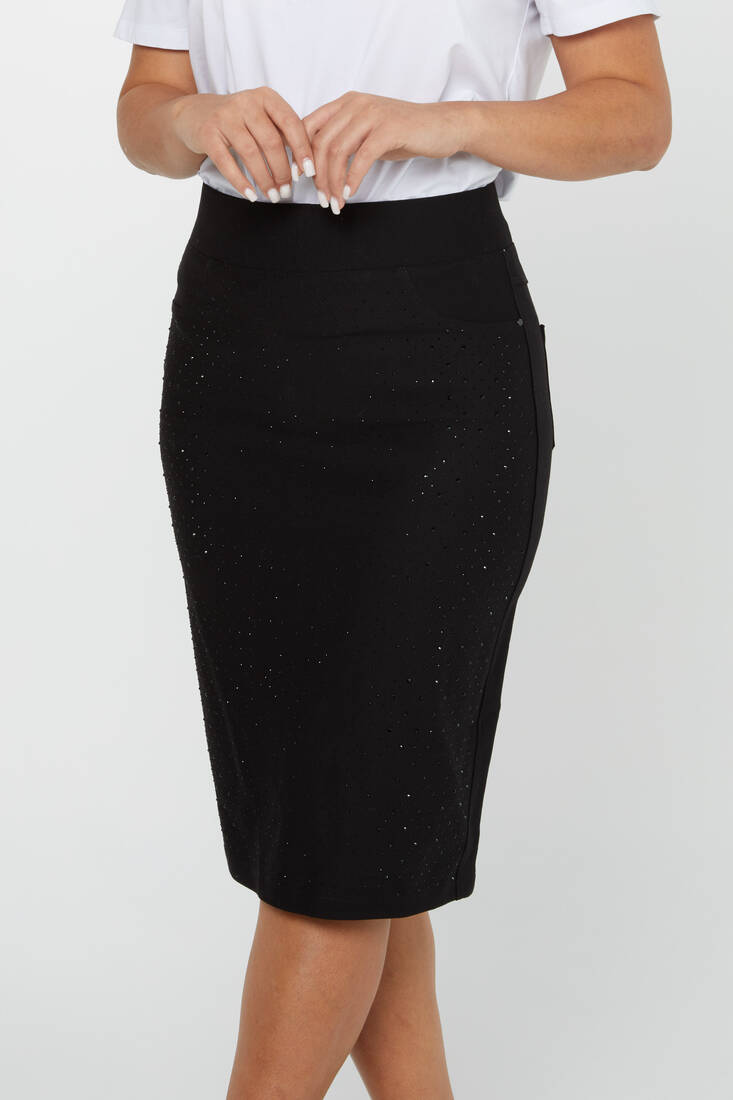 Women's Elastic Waist Skirt Stoned Black - 4162 | KAZEE