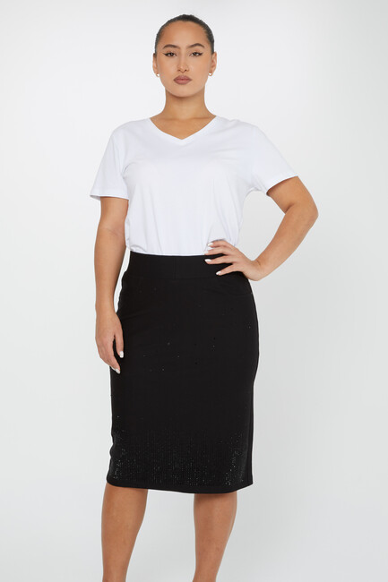 Women's Elastic Waist Skirt Stone Detail Black - 4268 | KAZEE - Thumbnail