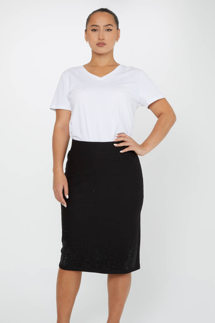 Women's Elastic Waist Skirt Stone Detail Black - 4268 | KAZEE