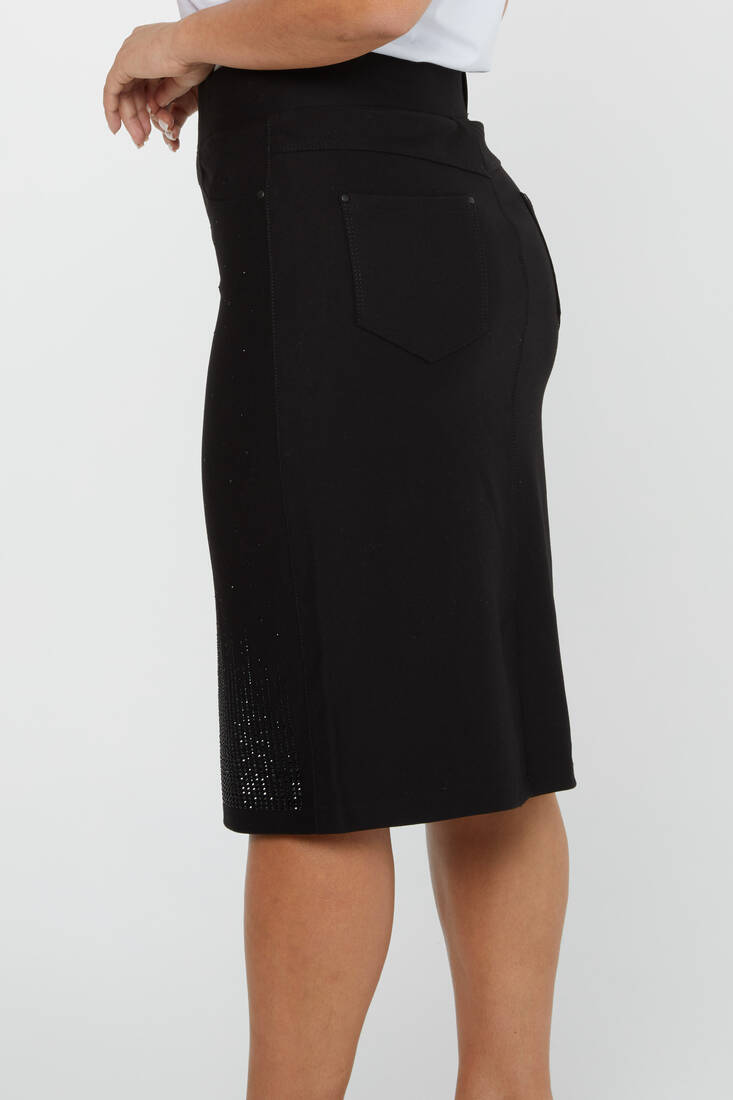 Women's Elastic Waist Skirt Stone Detail Black - 4268 | KAZEE