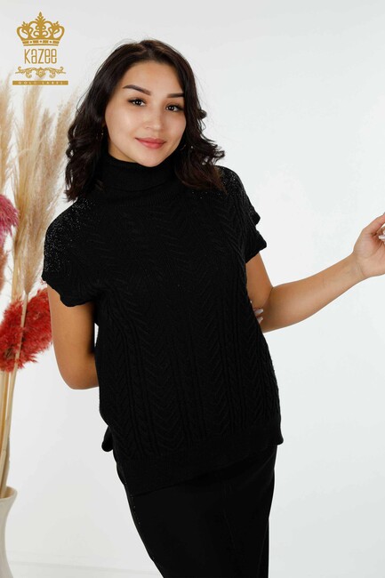 Women's Sweater Stone Embroidered Black - 30097 | KAZEE - Thumbnail