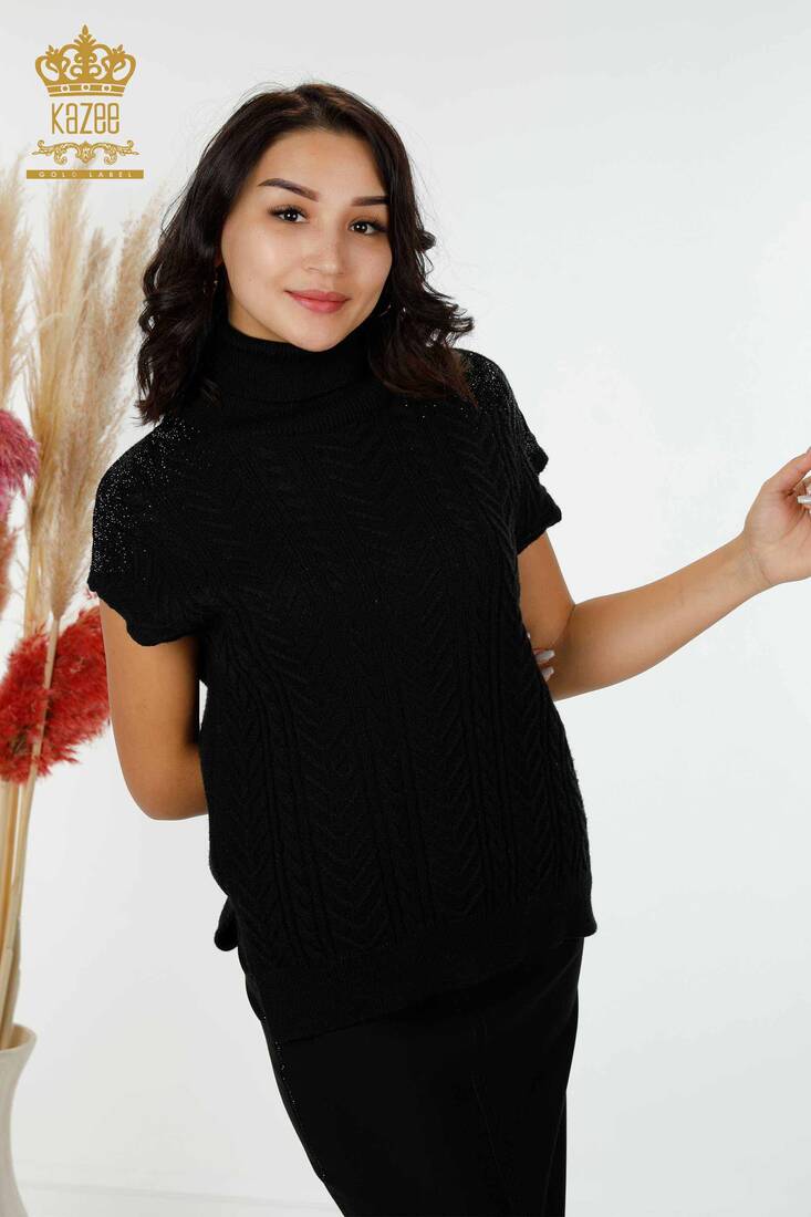 Women's Sweater Stone Embroidered Black - 30097 | KAZEE