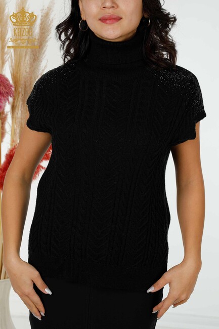 Women's Sweater Stone Embroidered Black - 30097 | KAZEE - Thumbnail