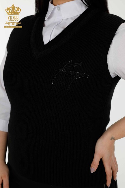 Women's Sweater Stone Embroidered Black - 30170 | KAZEE - Thumbnail