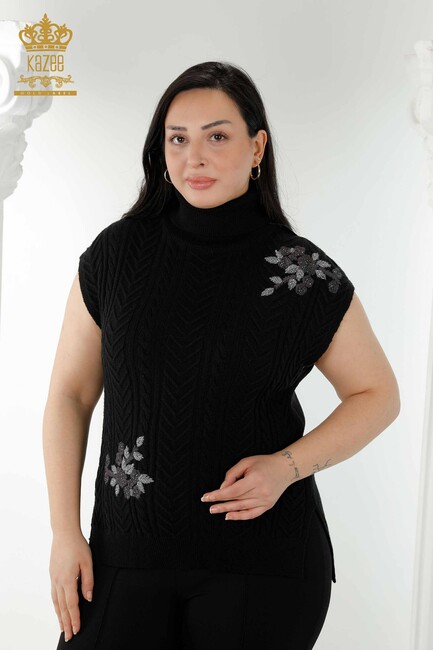 Women's Sweater Stone Embroidered Black - 30179 | KAZEE - Thumbnail