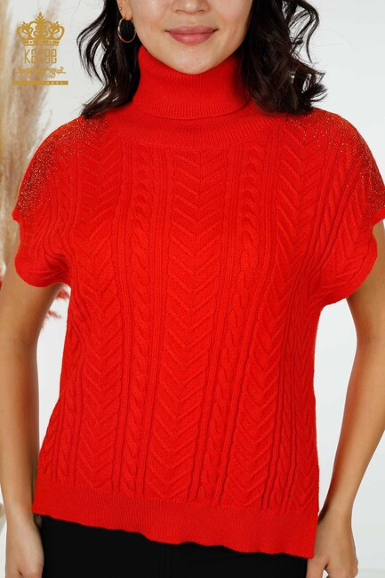 Women's Sweater Stone Embroidered Coral - 30097 | KAZEE - Thumbnail