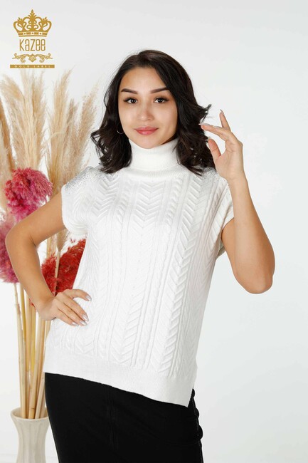 Women's Sweater Stone Embroidered Ecru - 30097 | KAZEE - Thumbnail