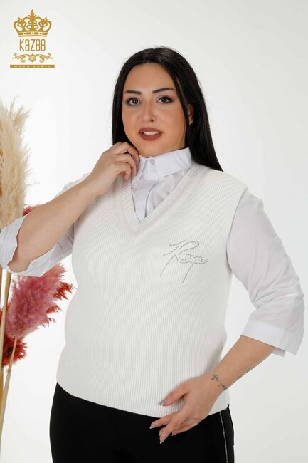 Women's Sweater Stone Embroidered Ecru - 30170 | KAZEE - Thumbnail