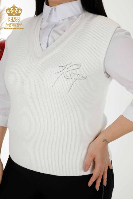 Women's Sweater Stone Embroidered Ecru - 30170 | KAZEE - Thumbnail