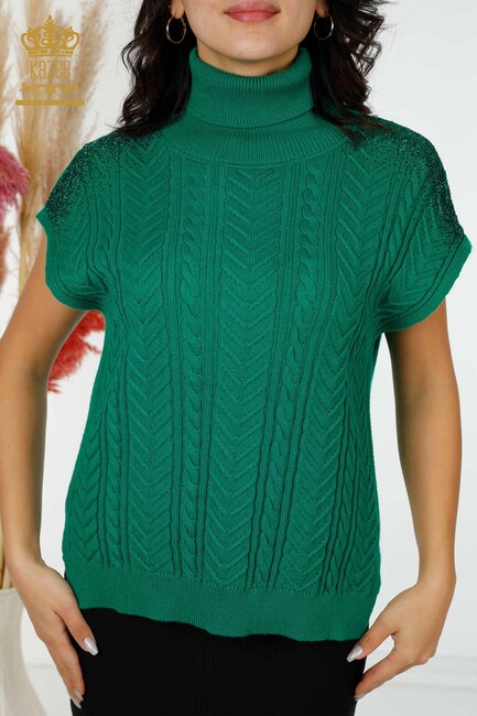 Women's Sweater Stone Embroidered Green - 30097 | KAZEE - Thumbnail