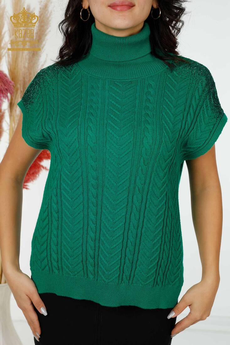 Women's Sweater Stone Embroidered Green - 30097 | KAZEE