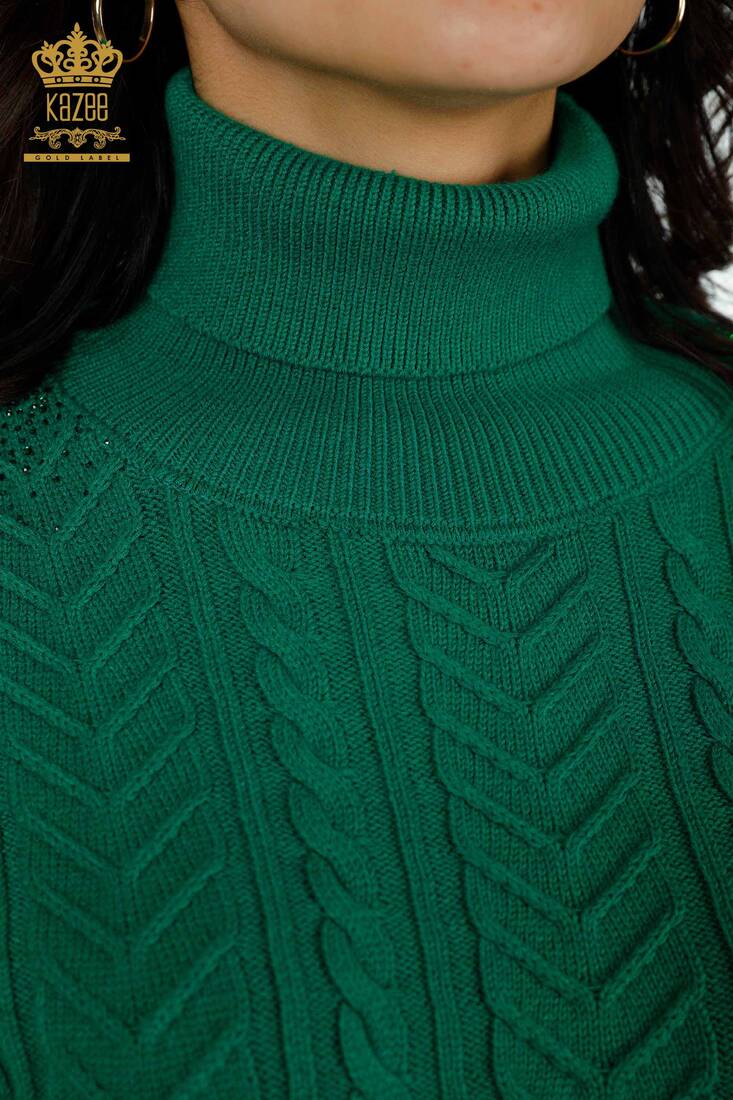 Women's Sweater Stone Embroidered Green - 30097 | KAZEE