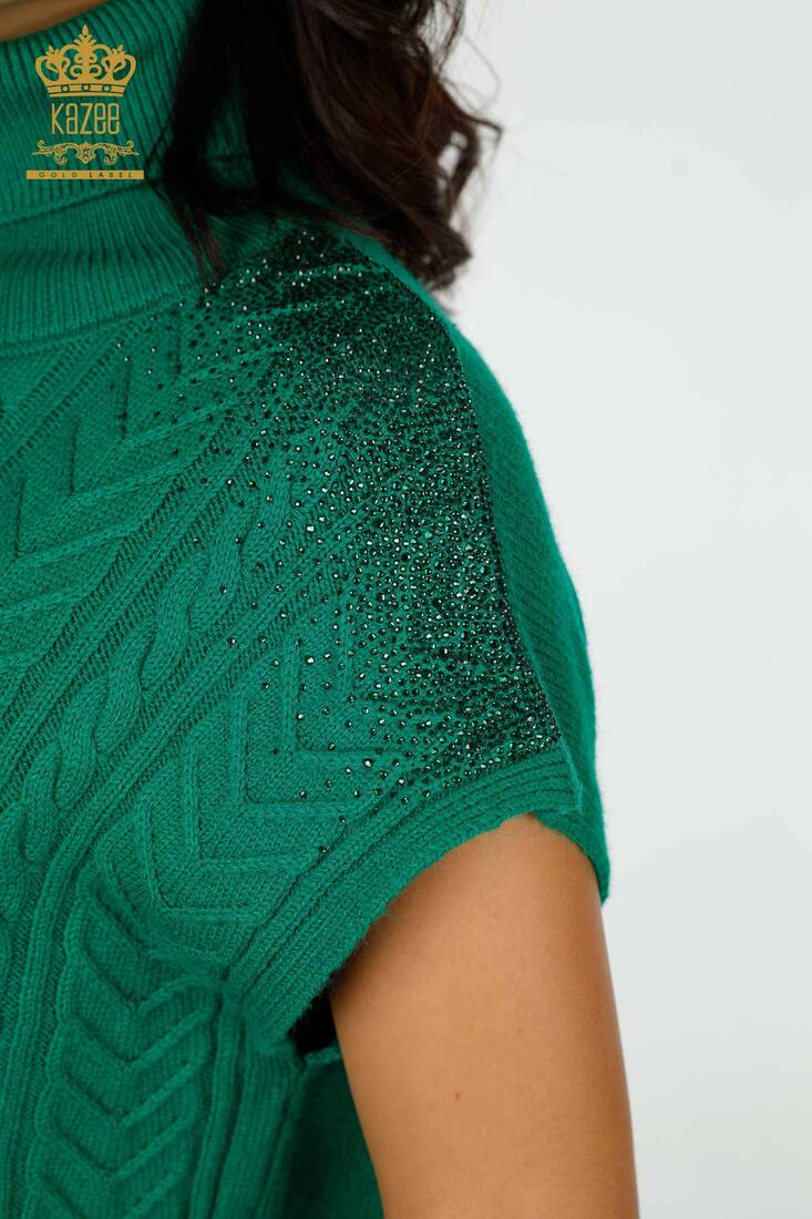 Women's Sweater Stone Embroidered Green - 30097 | KAZEE