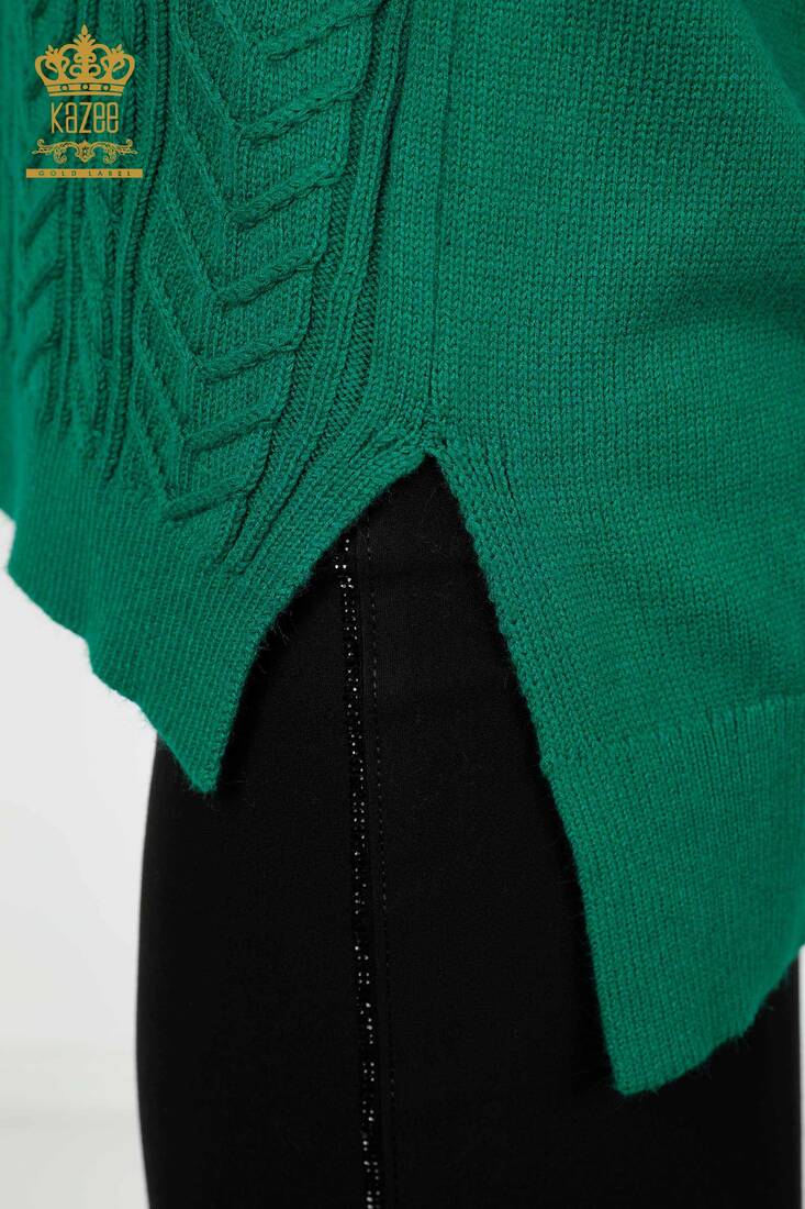 Women's Sweater Stone Embroidered Green - 30097 | KAZEE