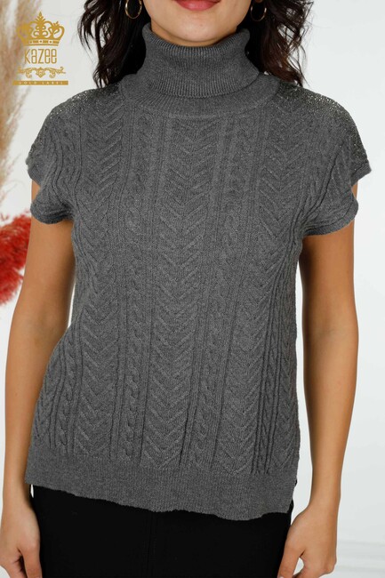 Women's Sweater Stone Embroidered Gray - 30097 | KAZEE - Thumbnail