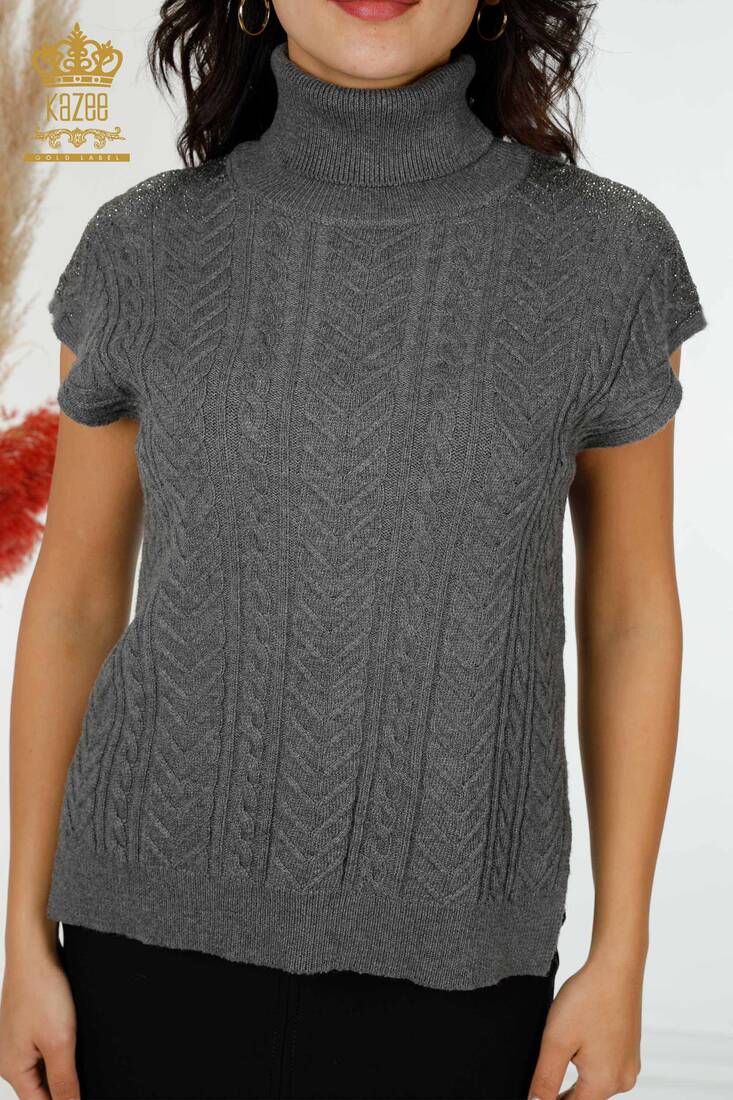 Women's Sweater Stone Embroidered Gray - 30097 | KAZEE