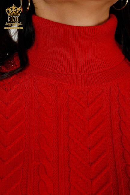 Women's Sweater Stone Embroidered Red - 30097 | KAZEE - Thumbnail