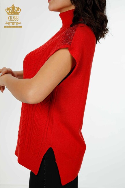 Women's Sweater Stone Embroidered Red - 30097 | KAZEE - Thumbnail