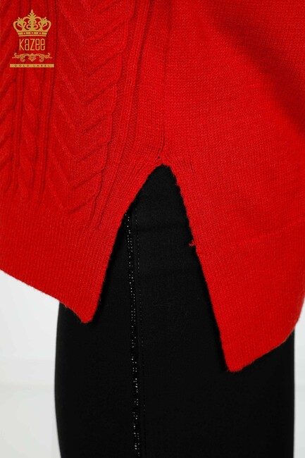 Women's Sweater Stone Embroidered Red - 30097 | KAZEE - Thumbnail