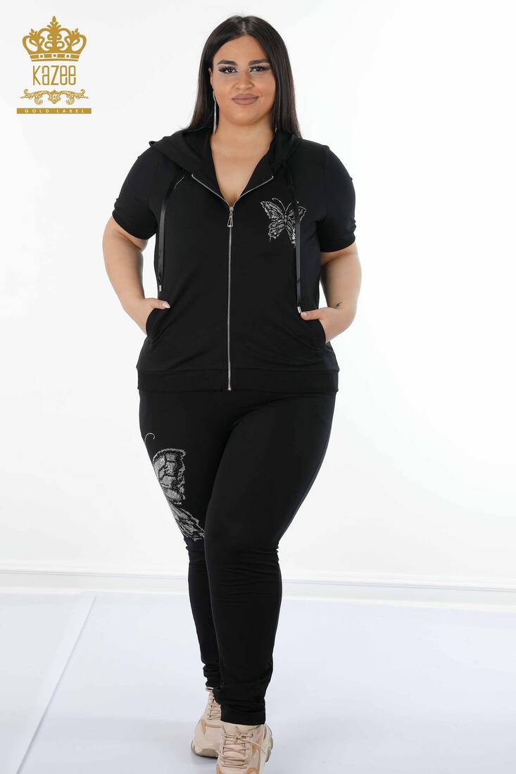 Women's Tracksuit Set Butterfly Printed Black - 17391 | KAZEE