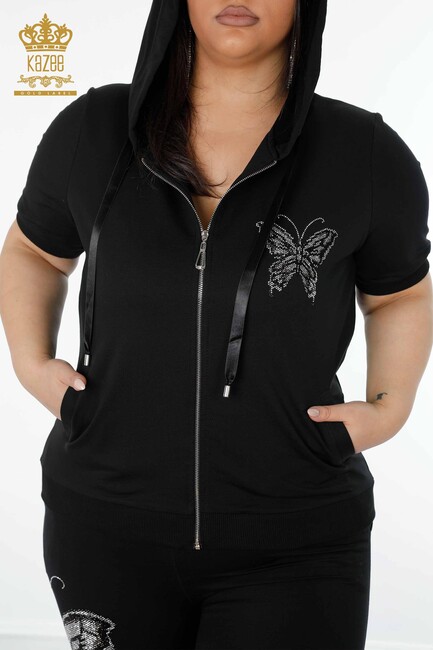 Women's Tracksuit Set Butterfly Printed Black - 17391 | KAZEE - Thumbnail