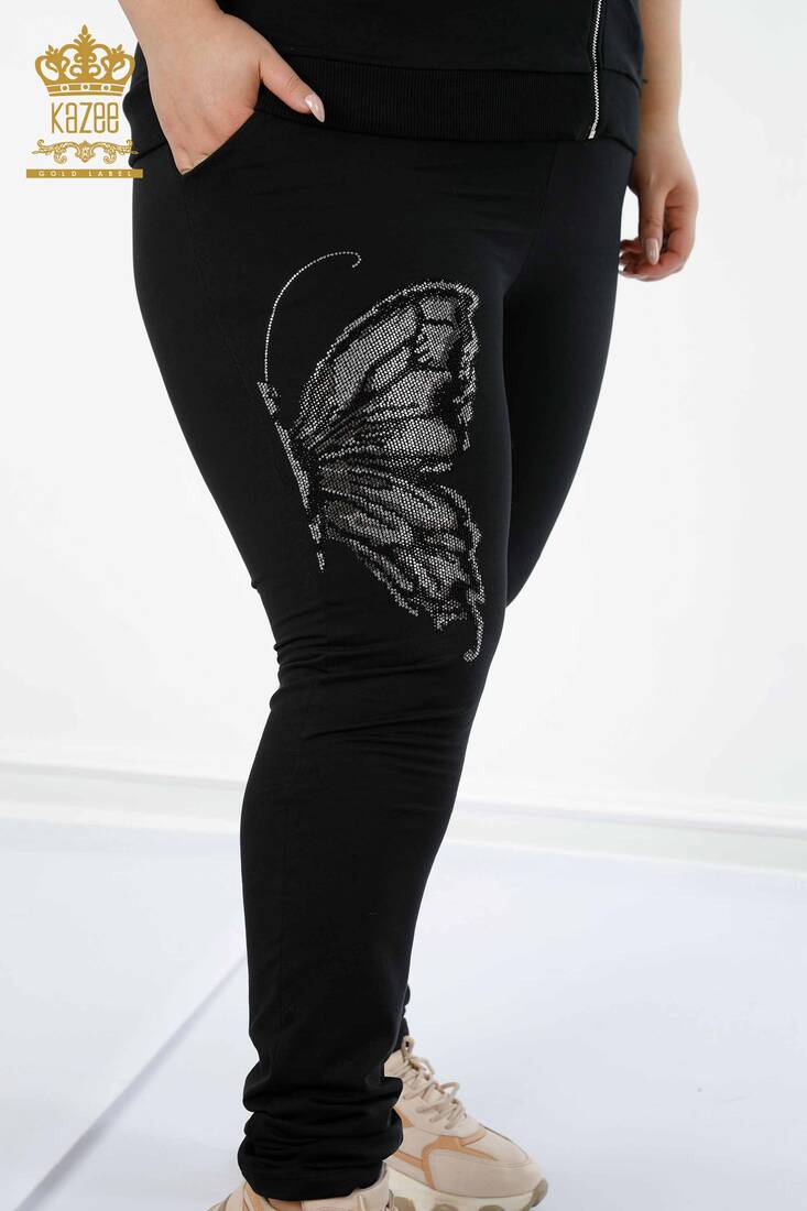 Women's Tracksuit Set Butterfly Printed Black - 17391 | KAZEE