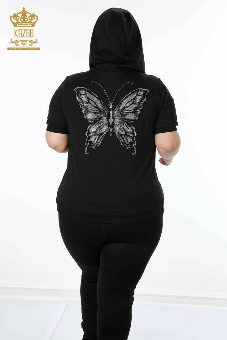 Women's Tracksuit Set Butterfly Printed Black - 17391 | KAZEE