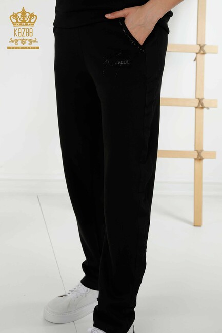 Women's Tracksuit Set Crystal Stone Embroidered Black - 20396 | KAZEE - Thumbnail