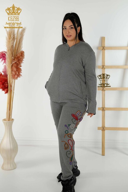 Women's Tracksuit Set Embroidered Gray - 16657 | KAZEE - Thumbnail