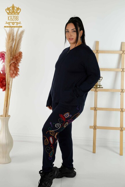 Women's Tracksuit Set Embroidered Navy Blue - 16657 | KAZEE - Thumbnail