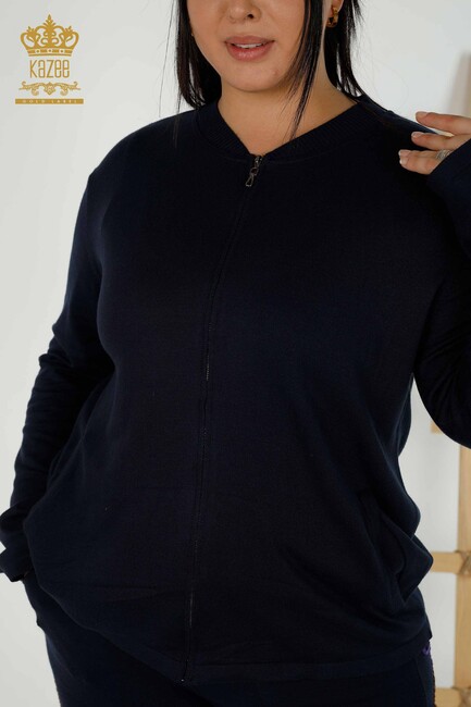 Women's Tracksuit Set Embroidered Navy Blue - 16657 | KAZEE - Thumbnail