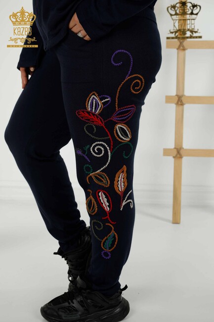 Women's Tracksuit Set Embroidered Navy Blue - 16657 | KAZEE - Thumbnail