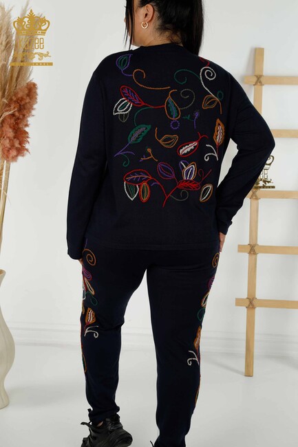 Women's Tracksuit Set Embroidered Navy Blue - 16657 | KAZEE - Thumbnail