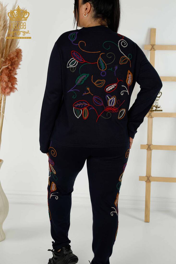 Women's Tracksuit Set Embroidered Navy Blue - 16657 | KAZEE