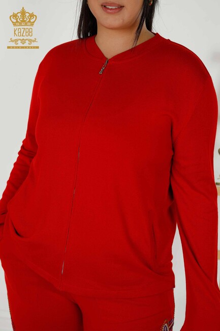 Women's Tracksuit Set Embroidered Red - 16657 | KAZEE - Thumbnail