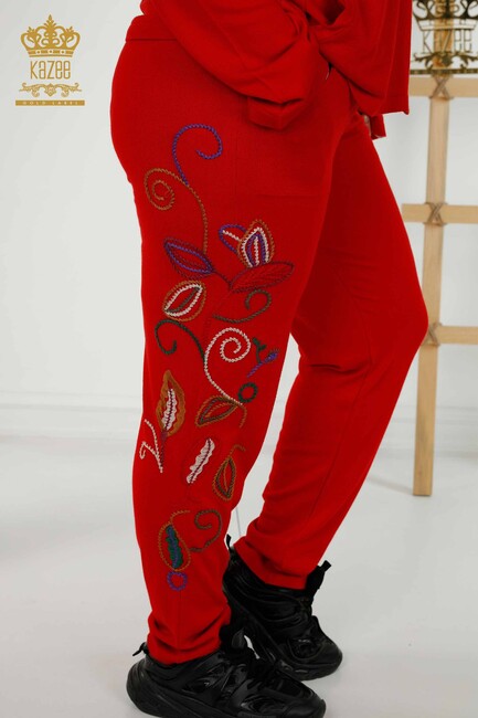 Women's Tracksuit Set Embroidered Red - 16657 | KAZEE - Thumbnail